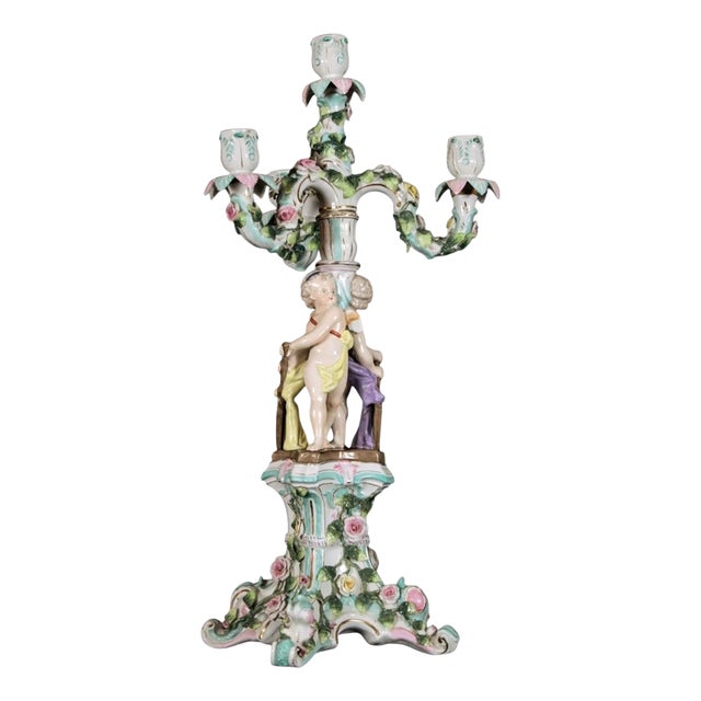 Mid-19th Century Porcelain Figural Candelabra with Cricket Players from Sitzendorf For Sale