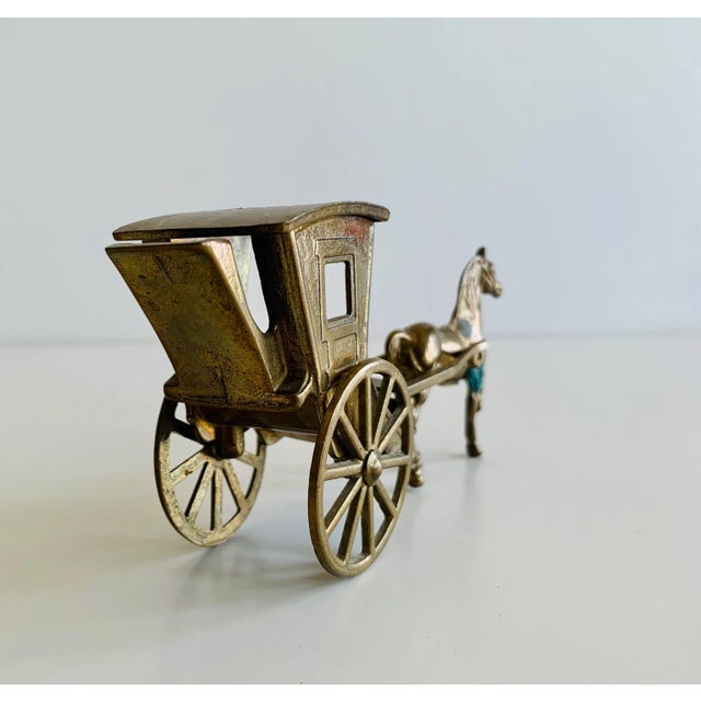1980s Vintage Decorative Brass Horse and Carriage For Sale - Image 5 of 10