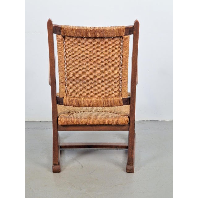 Modern Dutch Brutalist Armchair in Rush and Oak, 1950s For Sale - Image 9 of 13