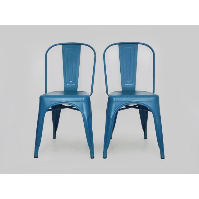 Vintage Tolix Chairs in Blue Metal by Xavier Pauchard, 1970s, Set of 2 For Sale - Image 10 of 10