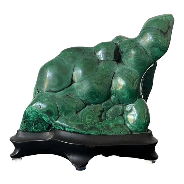 Early 20th Century Malachite Rock on Display Stand as a Viewing Stone For Sale