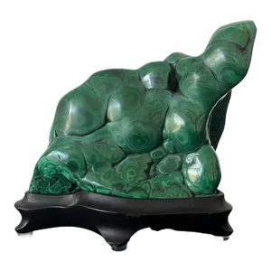 Early 20th Century Malachite Rock on Display Stand as a Viewing Stone