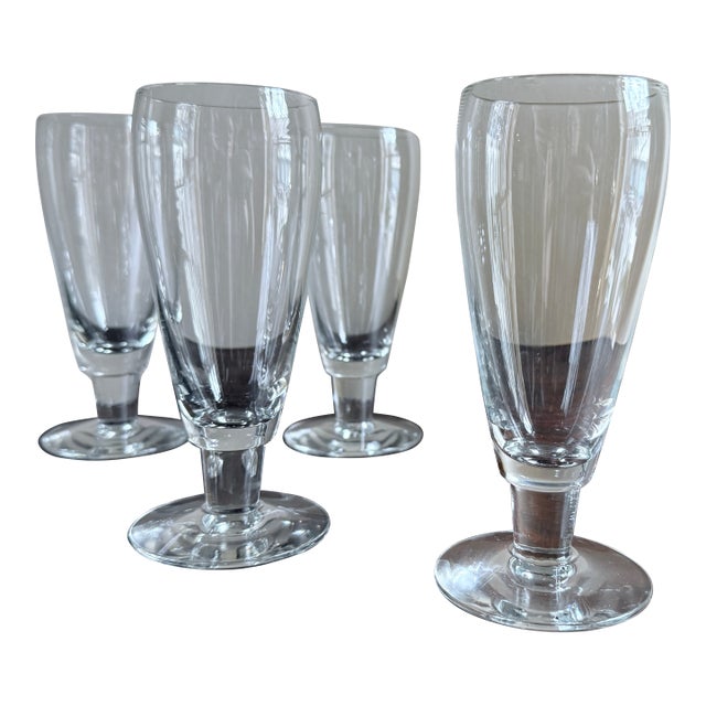 Vintage, Mid-Century Modern, Mikasa Brewmaster Clear Glass Pilsner Glasses, Set of 4, 1970s For Sale