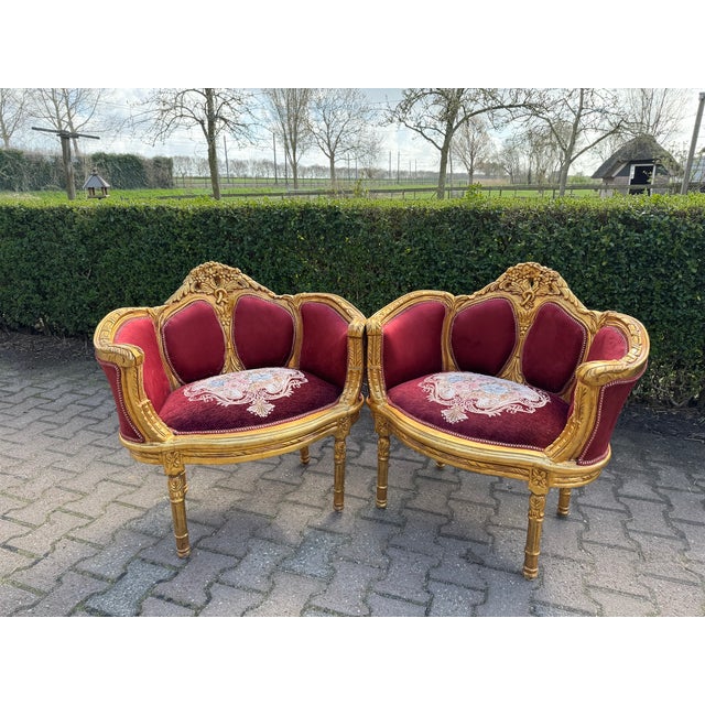 French 1960 French Louis XVI Burgundy Beech Velvet Sofa Set 3 PCS For Sale - Image 3 of 18