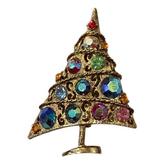 Vintage Weiss Signed Christmas Tree Rhinestone Brooch For Sale