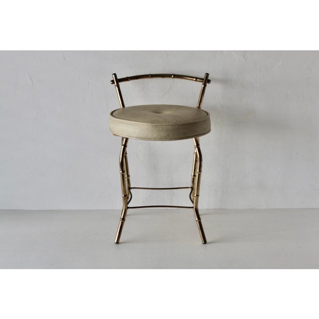 Vintage 1970s George Koch Gold Finish Faux Bamboo Vinyl Padded Swivel Vanity Stool Hollywood Regency For Sale - Image 13 of 16