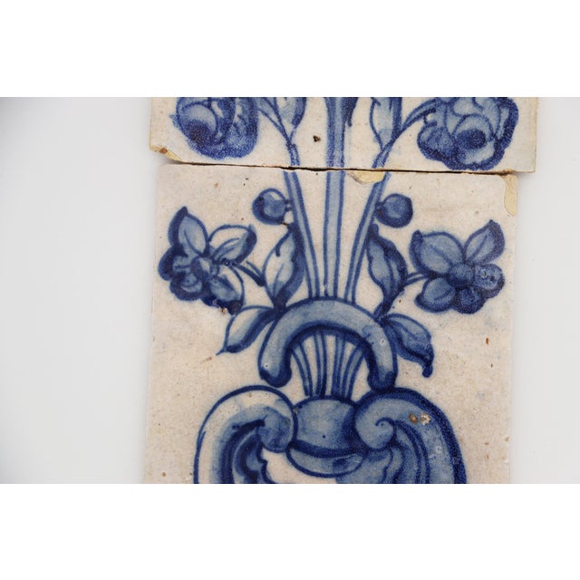 18th Century 18th Century Baroque Set of Three Tiles Depicting a Flower Vase For Sale - Image 5 of 11