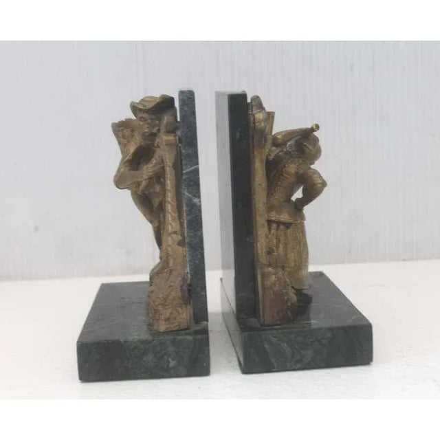 Rustic Pair of Bronze Monkey and Green Marble Bookends For Sale - Image 3 of 10