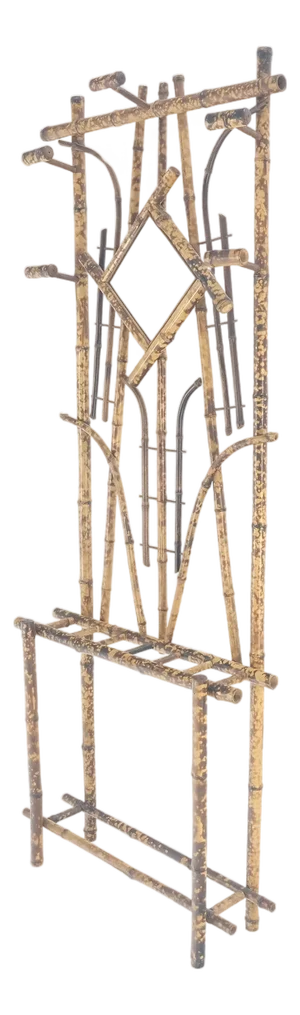 Burnt Bamboo Decorative Wall Coat Rack Mirror Umbrella Stand