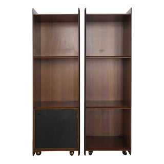 Artona Series Bookcases in Wood and Leather by Afra & Tobia Scarpa for Maxalto, 1970s, Set of 2 For Sale