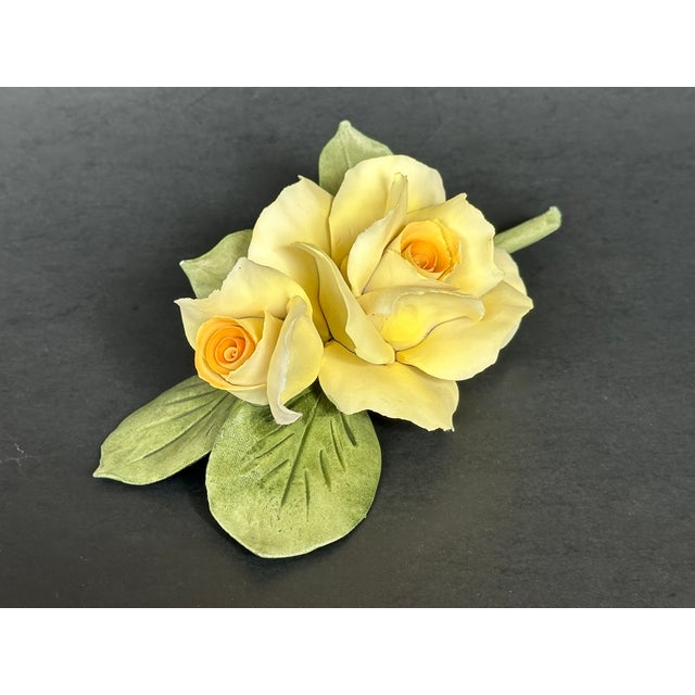 Yellow Italian Capodimonte Porcelain Flowers Yellow Roses For Sale - Image 8 of 12