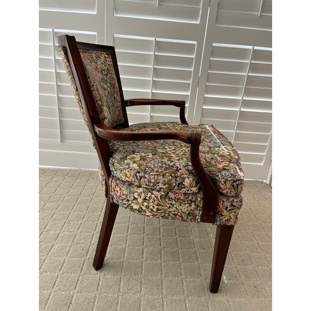 1970s French 18th Century Floral Pattern Mahogany Bergere Armchair Chair For Sale - Image 4 of 12