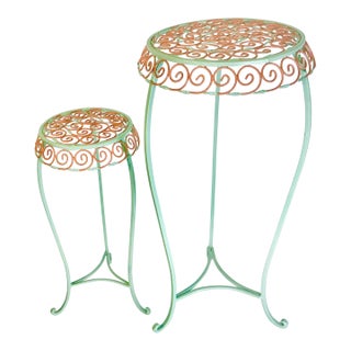 1950s Vintage Art Nouveau French Tole Metal Plant Stands - A Pair, Newly Painted For Sale