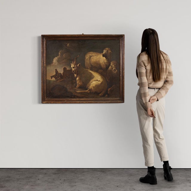 17th Century Bucolic Landscape with Goats, 1680s, Oil on Canvas, Framed For Sale - Image 5 of 16