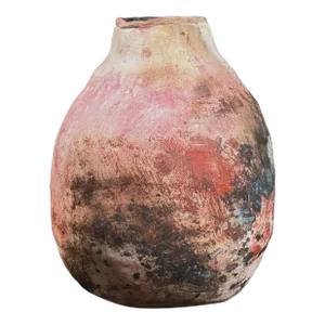 Vintage Abstract Expressionist Raku Fired Hand Built Ceramic Vessel