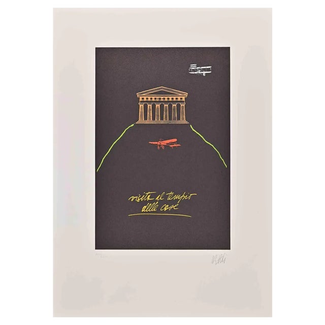 Fabio De Poli, Temple, Lithograph, 1970s For Sale