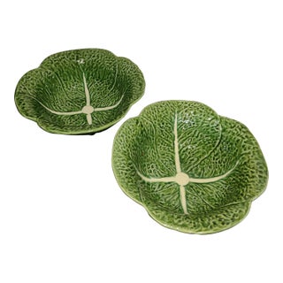 Vintage Portuguese Green Cabbage Serving Bowls - a Pair For Sale