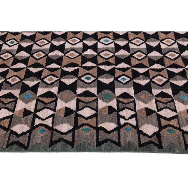 2020s Modern Handmade Kilim Wool Area Rug– Flatweave Abstract Neutral Tones by Apadana For Sale - Image 5 of 12