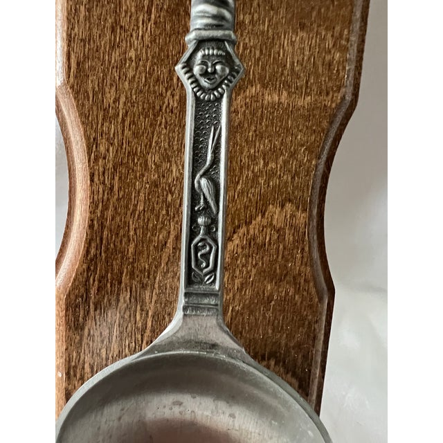 Vintage Dutch Pewter Wedding Spoon With Wooden Holder For Sale - Image 10 of 11