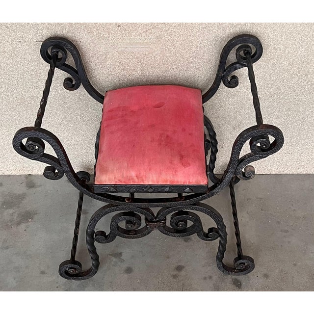 Late 19th Century Hollywood Regency Wrought Iron Curule Bench, Savonarola, Throne For Sale - Image 18 of 18
