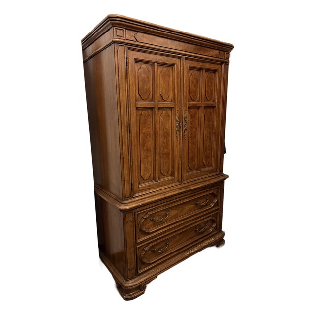 1960s Spanish Mediterranean/Italian Neoclassical Revival Thomasville Walnut Armoire For Sale