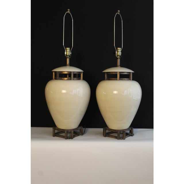 Ceramic 1960s Tyndale Influence Bone China Lamps - a Pair For Sale - Image 7 of 12