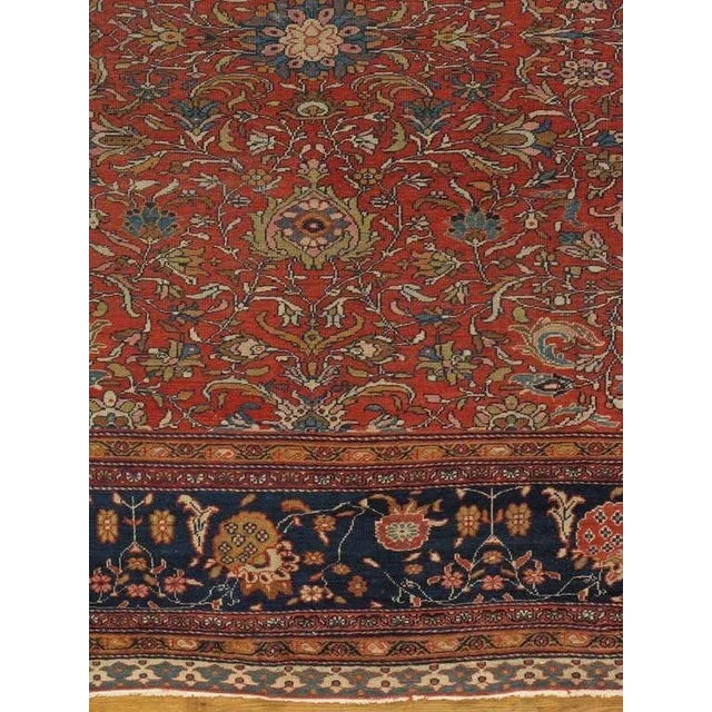 19th Century Antique Farahan Sarouk Handmade Oriental Ivory, Red & Navy Rug For Sale - Image 5 of 11
