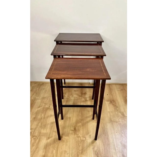 Edwardian Nest of Three Mahogany Inlaid Tables, 1900s, Set of 3 For Sale - Image 6 of 10