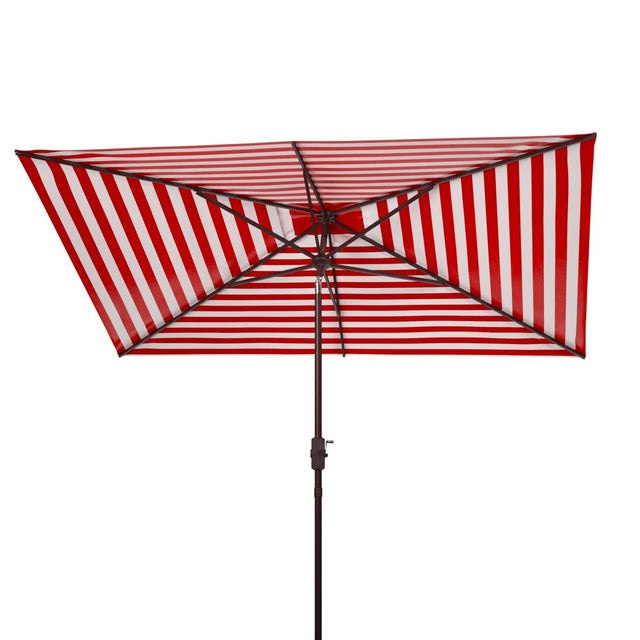 2020s Athens 6.5X10Ft Rectangle Crank Umbrella, Red With White Understripe For Sale - Image 5 of 6