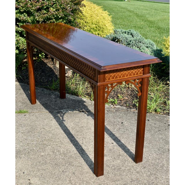 Vintage Councill Carved/Inalid Mahogany Chinese Chippendale Style Console Table For Sale - Image 10 of 12