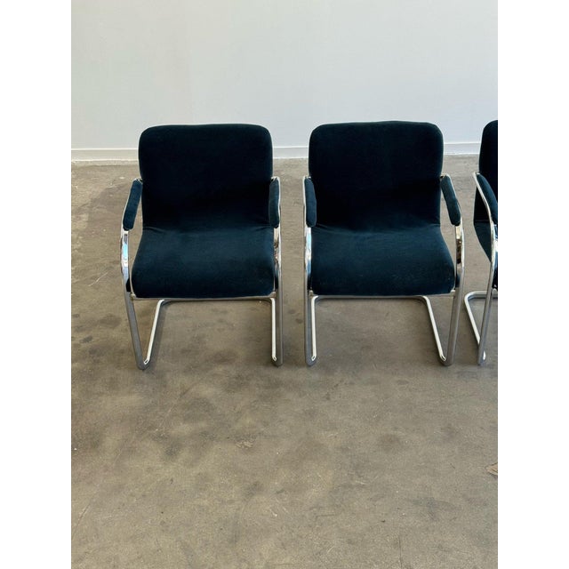 Royal Blue 1970s Cantilevered Arm Chairs - Set of 4 For Sale - Image 8 of 12