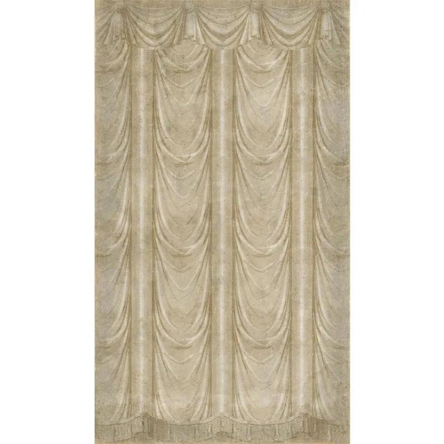 Beige Draped Panoramic Wallpaper on Antique-Style Paper For Sale - Image 3 of 6
