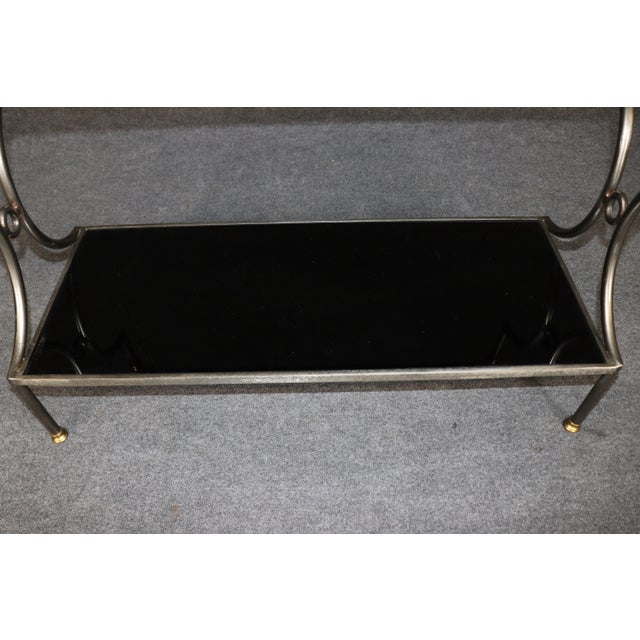 John Vesey Attributed Steel & Brass Two Teir Console W/ Black Glass For Sale - Image 11 of 13