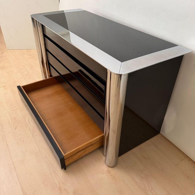 Chest of Drawers in Black Lacquer and Chrome by A. Mosca for Cinova, Italy, 1969 For Sale - Image 10 of 18