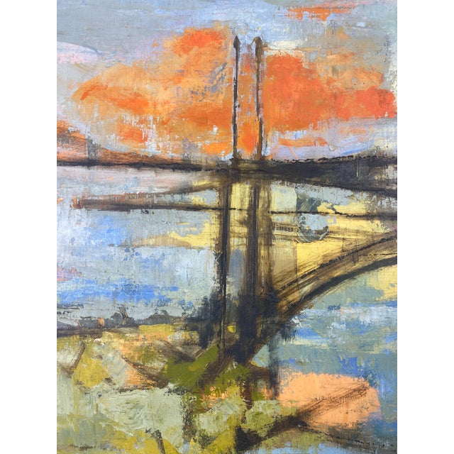 Mid Century Vintage Abstract Impressionist Cityscape Oil on Canvas. Signed Galand For Sale In Philadelphia - Image 6 of 11