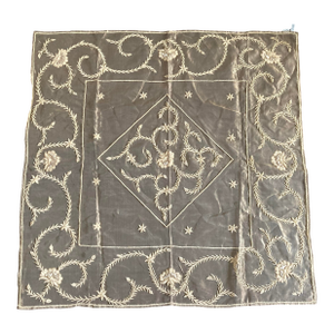 Antique Rose Vine Scroll Baroque Zardosi Embroidered Gold Silk Organza Mini Tablecloth
