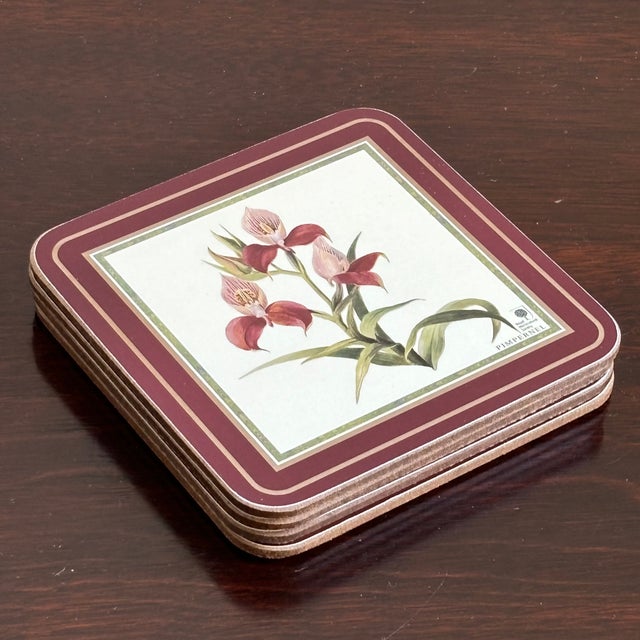 Pimpernel, England Royal Horticultural Society Botanical Orchid Coasters — Set of 4 For Sale - Image 10 of 12