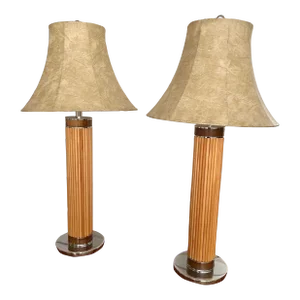 1970s Mid Century Pencil Reed Chrome Table Lamps- a Pair