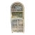 Vintage 1970s Palm Beach Coastal Arched Wicker & Rattan Étagère Hutch Cabinet With Sunburst Doors For Sale