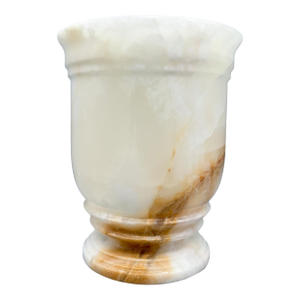 Oversized Mid-20th Century White and Amber Alabaster Planter/ Cachepot – Made in Pakistan – Organic Modern / Hollywood Regency