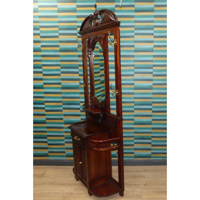 Antique Art Nouveau Mahogany Wardrobe with Beveled Mirror, Chest of Drawers, and Umbrella Stand, 1920s For Sale - Image 12 of 18