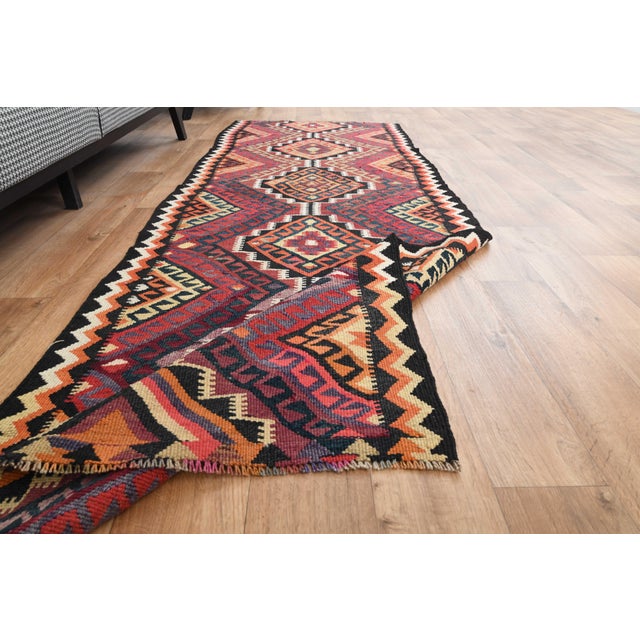 1970s Vintage Turkish Handmade Wool Cotton Red Runner Rug For Sale - Image 11 of 11