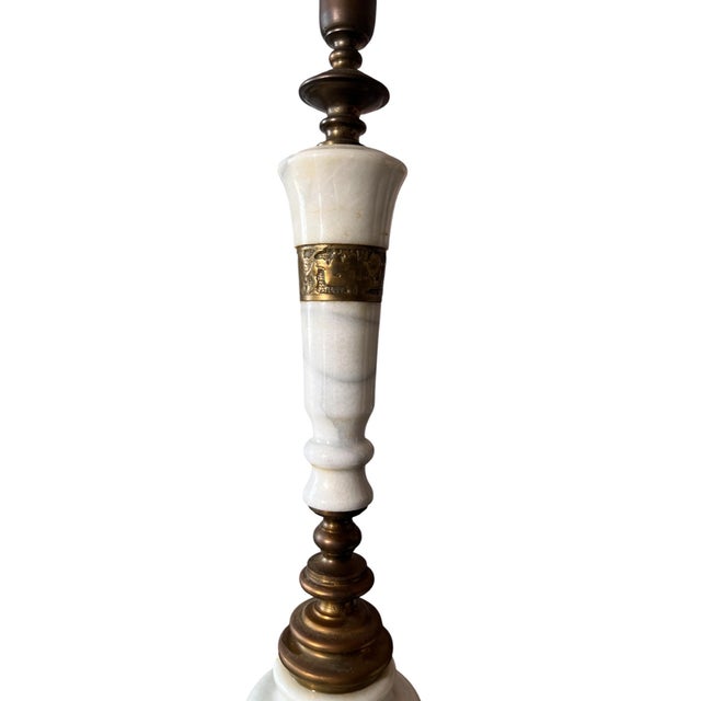 Mid 20th Century Vintage Hollywood Regency Marble and Brass Table Lamps - a Pair For Sale - Image 5 of 7