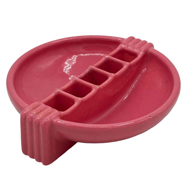 Art Deco 1930s Streamline Art Deco Snuf a Rette Pink Ashtray by National Porcelain Co For Sale - Image 3 of 7