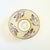 A mid century glass bowl decorated in a white and metallic gold leaf design. Measures 6.25"Dia x 1.75"H