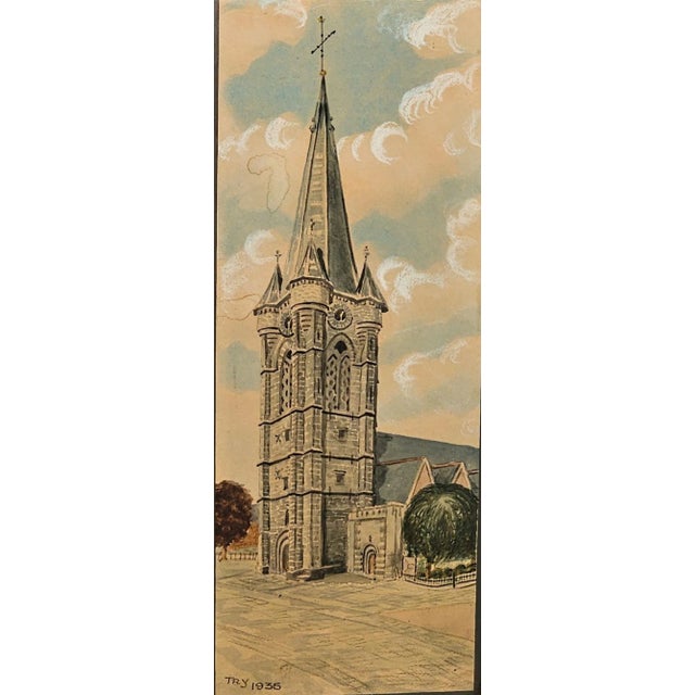 A watercolor of a church, U.S.A., dated 1935.