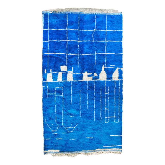 Vintage Moroccan Cobalt Blue Rug For Sale