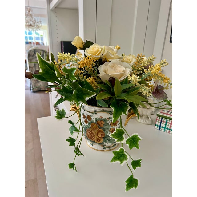 2020s Faux Floral of Yellow Rose & Ivy in Antique Limoges Cachepot For Sale - Image 5 of 5