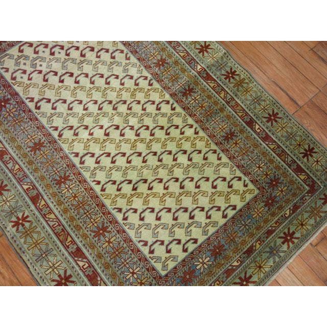 Late 20th Century Ivory Light Blue Red Vintage Caucasian Shirvan Rug - 3'7" x 5'2" For Sale - Image 5 of 6