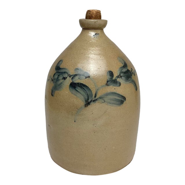 Antique American Blue Flower Decorated 2 Gallon Jug For Sale